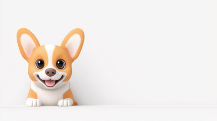Obraz premium Playful corgi toy home setting digital illustration minimalist style close-up view whimsical concept for pet lovers