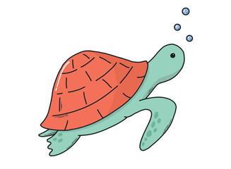 Sea turtle hand drawn illustration, cartoon element for apparel prints, stickers, cards, posters, banners, banners, etc. EPS 10