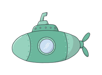 Sea submarine doodle, nursery cartoon illustration for prints, cards, posters, banners, invitations, apparel decor, etc. EPS 10