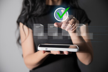 Concept of quality work on a virtual screen with files