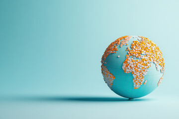 3D globe with highlighted countries in orange on blue background