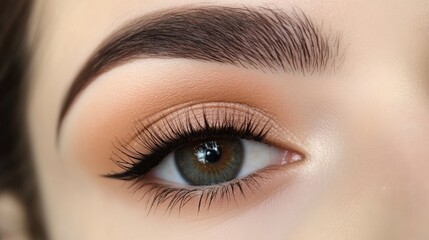 Obraz premium Close-up of a Woman's Eye with Eyeliner and Eyelash Extensions