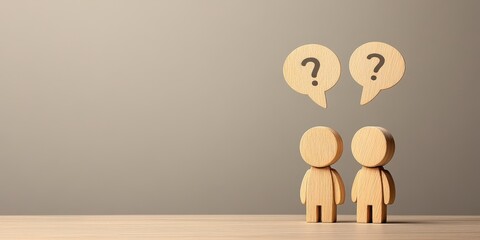 Wooden Figures Pondering Questions,  Teamwork, Problem Solving, and Uncertainty Concept