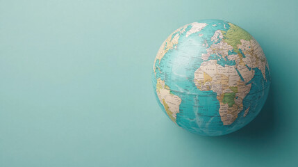 Globe on turquoise background, representing global geography and exploration