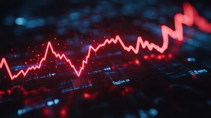 Fototapeta premium Red Financial Chart Depicting Market Volatility with Digital Elements and Abstract Background for Economic Trends and Analysis in Stock Market Environment