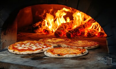 Cooking pizza in traditional oven