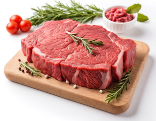 Fototapeta premium Fresh Raw Beef Meat Steak Slice on White Background for Culinary Use. 