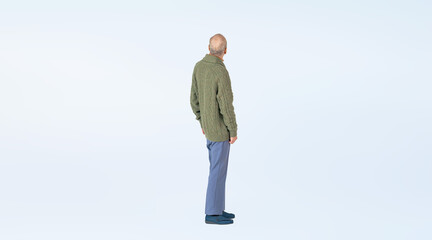 Obraz premium 上を見上げるシニア男性の後ろ姿の全身写真（切り抜き背景透過PNGも販売しております。作成者リンクから「PNG」で検索してください）