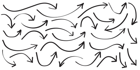 Set of Hand drawn vector arrows doodle on white background. design element vector illustration.