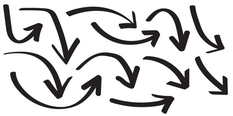 Thin arrows set for business plan, presentation and education. Sign, Symbol, Hand drawn arrow collection