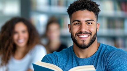 Fototapeta premium Confident and Cheerful Young Man Smiling Brightly While Working on Laptop in Professional Business or University Setting Portraying Success Ambition and Positive Attitude