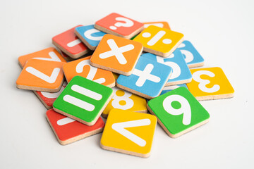 Obraz premium Math number colorful on white background, education study mathematics learning teach.