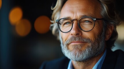 Mature executive reflecting on success, celebrating achievements, and planning for future business endeavors