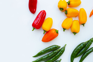 Chili peppers on a white background.