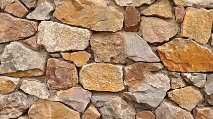 A textured stone wall made of various natural stones.