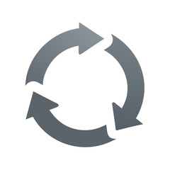 Grey circular refresh icon with three arrows on a clean white background.