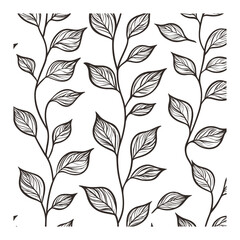 Elegant Hand-Drawn Pattern of Vertical Leaf Stems in Monochrome