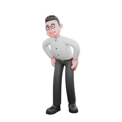 Fototapeta premium 3D Film Producer Model. A male producer stands with his hands on his waist while his head is slightly tilted to the side, a mocking expression with a cheeky smile. 3D Style
