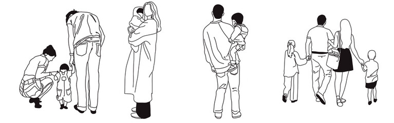 Hand-drawn doodle family icon set. Outline family clipart. Hand-drawn black art.