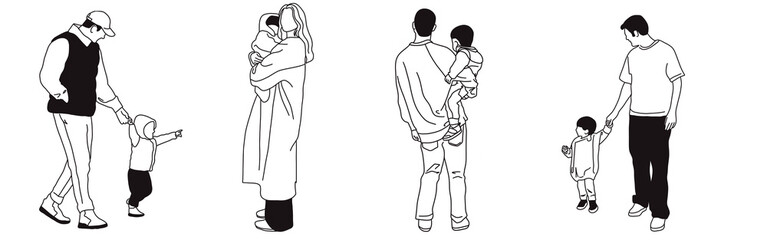 Hand-drawn doodle family icon set. Outline family clipart. Hand-drawn black art.