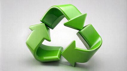 3D green recycling symbol with glossy finish representing sustainability