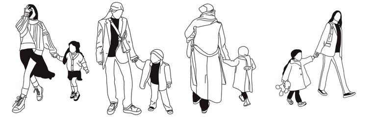 Hand-drawn doodle family icon set. Outline family clipart. Hand-drawn black art.