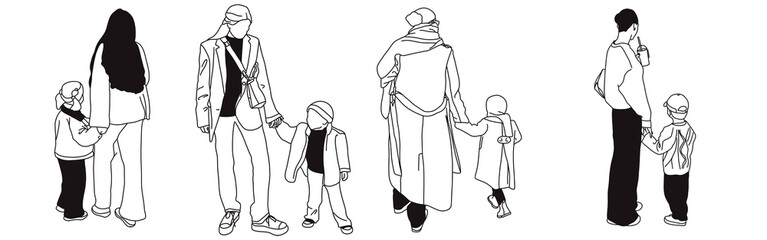 Hand-drawn doodle family icon set. Outline family clipart. Hand-drawn black art.