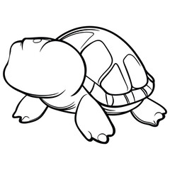 Fototapeta premium Cartoon Turtle in Side View Line Art