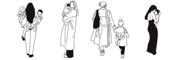 Hand-drawn doodle family icon set. Outline family clipart. Hand-drawn black art.