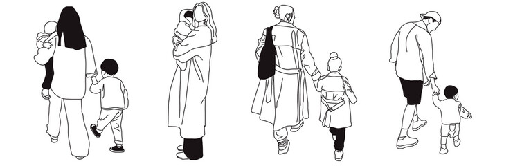 Hand-drawn doodle family icon set. Outline family clipart. Hand-drawn black art.