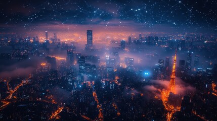 Fototapeta premium High-tech smart city with comprehensive 5G networks and interconnected IoT devices