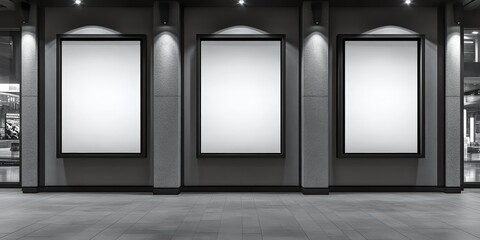 	
Mock up poster movie signs are on the wall, blank billboards for advertising mockups, presenting digital designs, Cinema Now showing movie Poster in Movie theatre