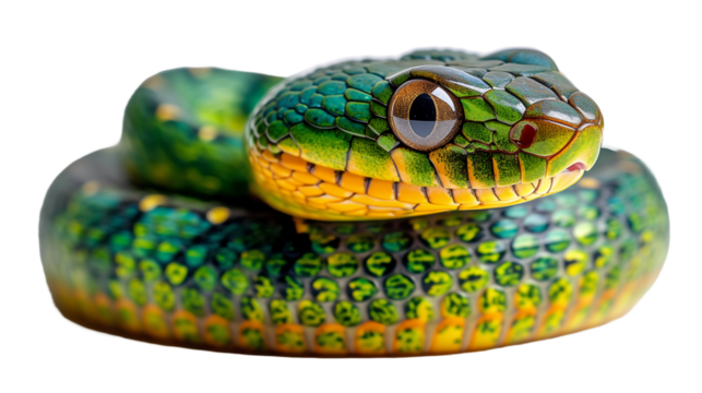 Green snake isolated on transparent background. Generated ai