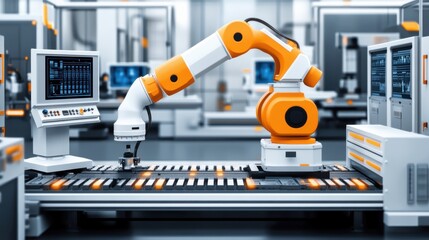 Fototapeta premium Modern smart industry with advanced robotics, real-time data, and automation systems