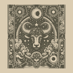 taurus tarot tattoo with ancient zodiak symbols