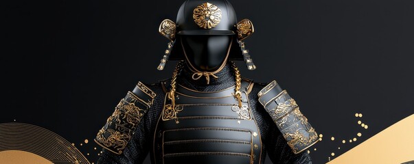 A striking image of a traditional samurai in ornate armor, showcasing rich details and craftsmanship against a dark background.