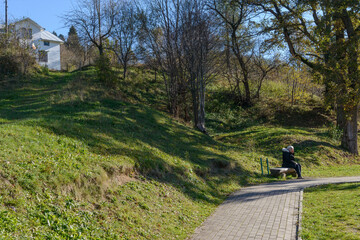 View along sidewalk near source #21 in Skhidnytsia, Ukraine.