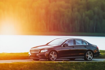 Driving Adventure on an Asphalt Road with the Warmth of Sunset Looming