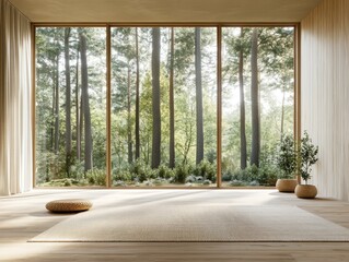 Fototapeta premium A large window in a room with a view of trees