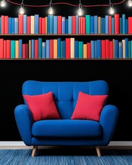 Cozy Blue Sofa Bookshelves Reading Room Home Decor Interior Design
