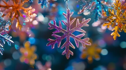 Classroom christmas activities of glittery paper snowflakes made by kids in the arts and crafts or Christmas trees drawn or jingling bells brought.
