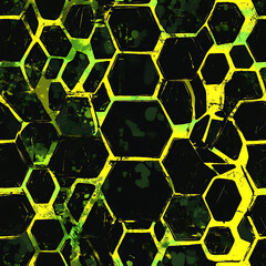 Obraz premium Abstract hexagonal pattern with vibrant green and yellow colors creating a striking visual effect