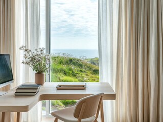 Obraz premium A desk with a laptop and a notebook