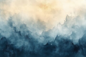 Abstract blue and yellow misty mountains