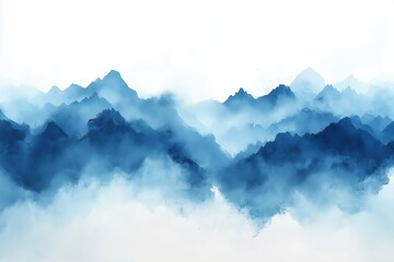 Misty blue mountain peaks with watercolor texture