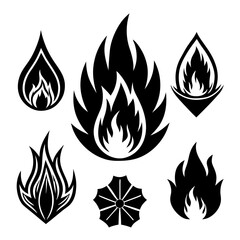  Set of fire icons flame design vector art illustration