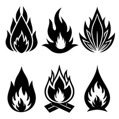  Set of fire icons flame design vector art illustration