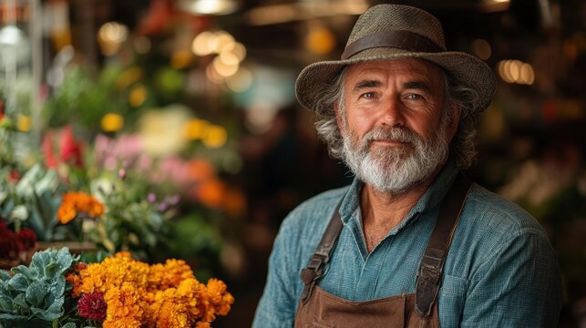 Plant shop owner opening for business and looking down the street - Powered by Adobe