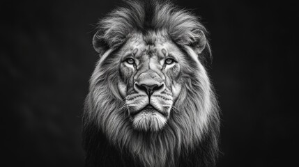 Naklejka premium Portrait of black and white a close up lion king isolated on black background 