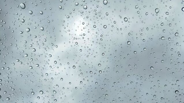 water drops on glass. Water droplets perspective through glass surface against blue sky good for multimedia content backgrounds
